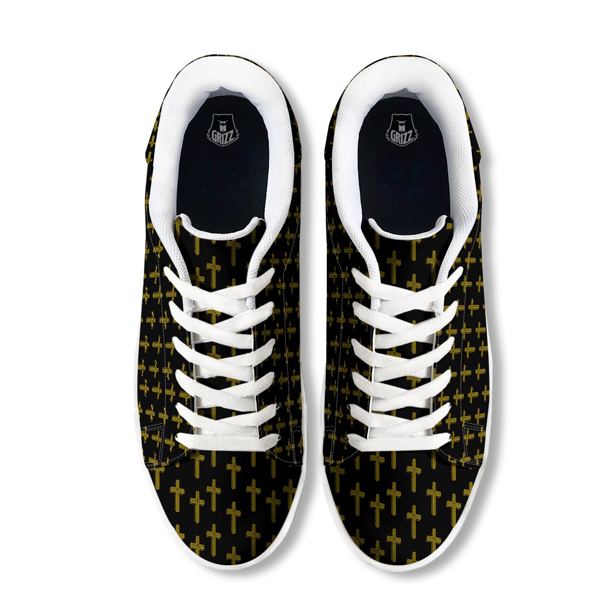 Religious Christian Cross Print Pattern White Low Top Sneakers-grizzshop