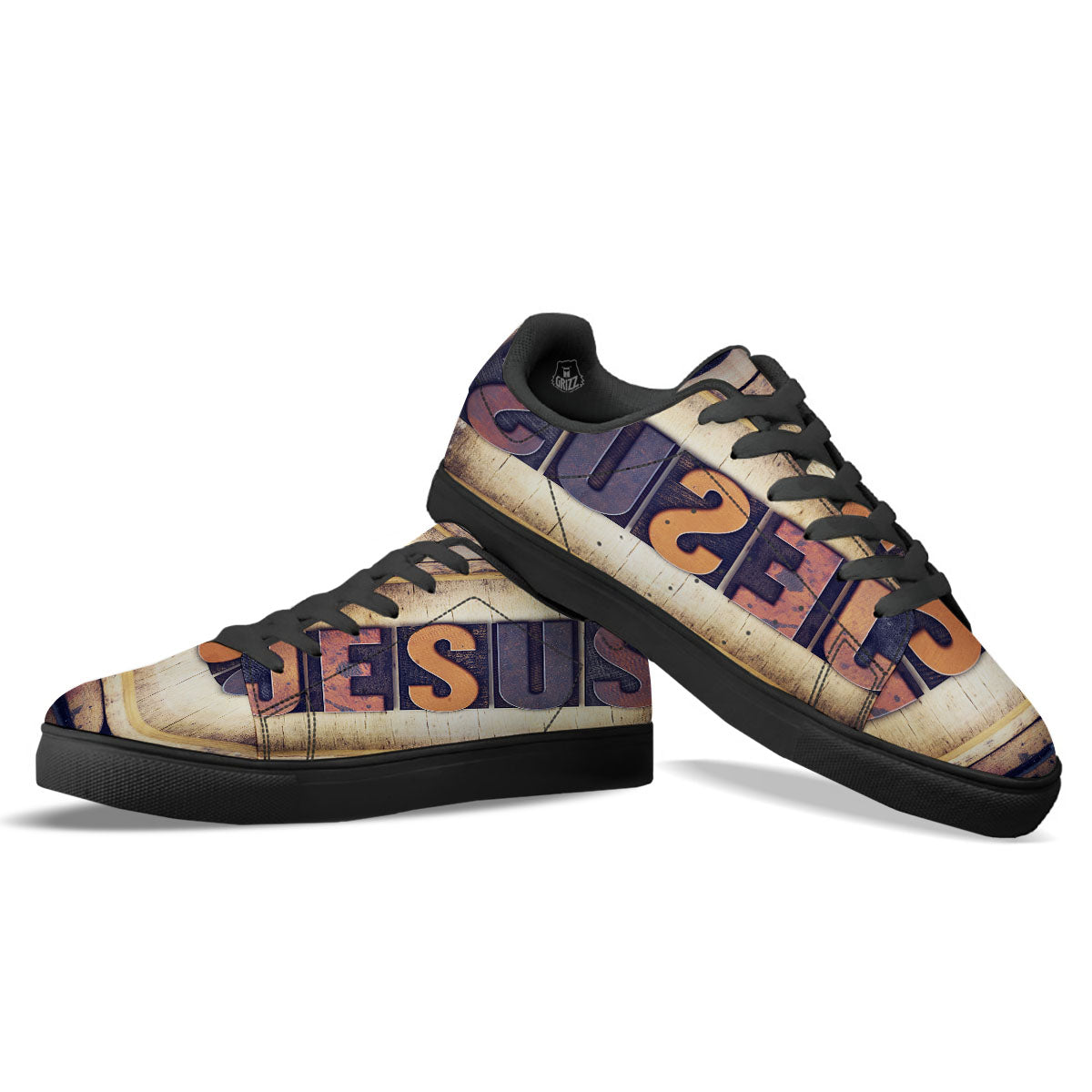 Religious Jesus Words Print Black Low Top Sneakers-grizzshop