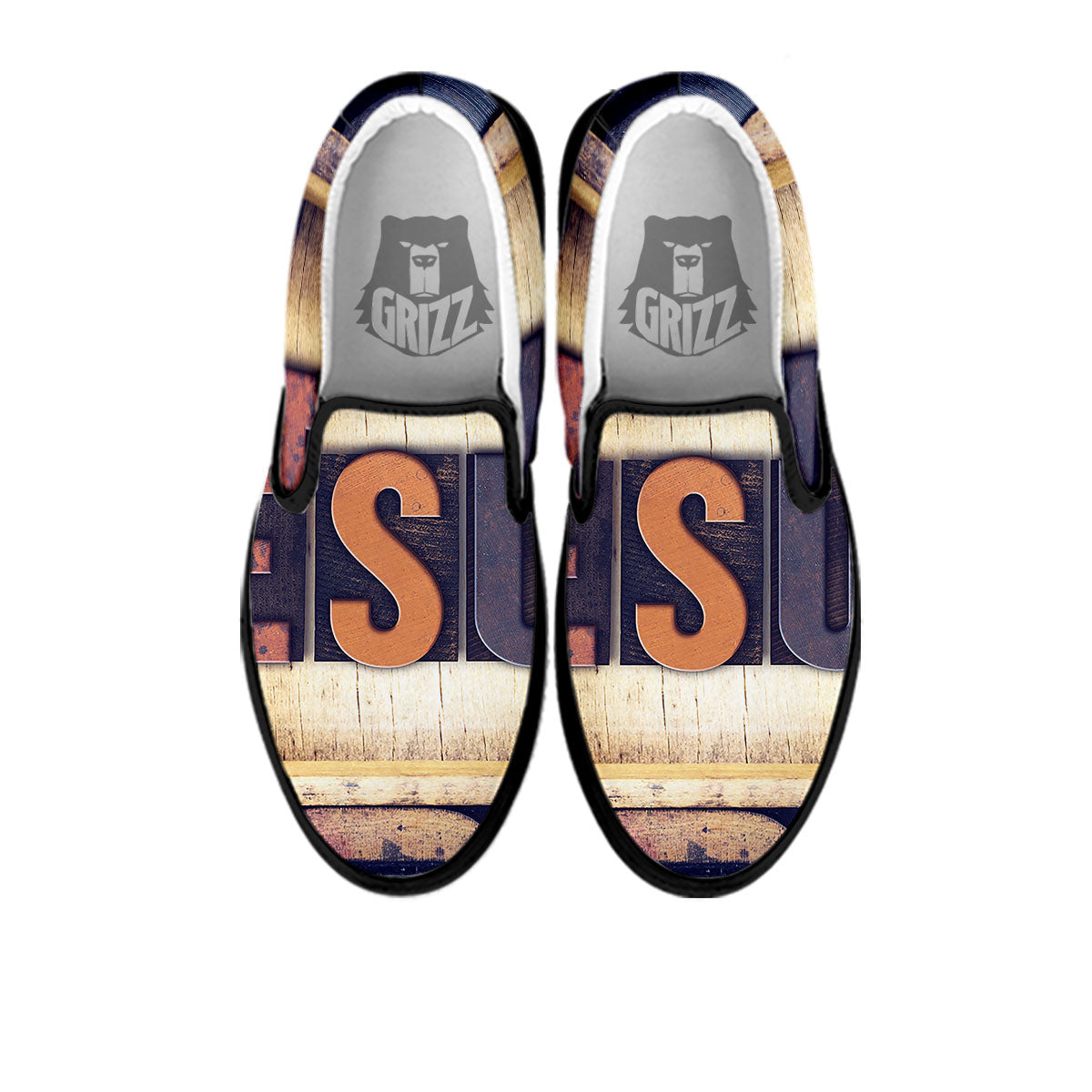 Religious Jesus Words Print Black Slip On Shoes-grizzshop