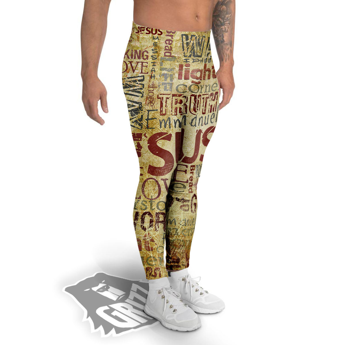 Religious Of God Word Print Men's Leggings-grizzshop