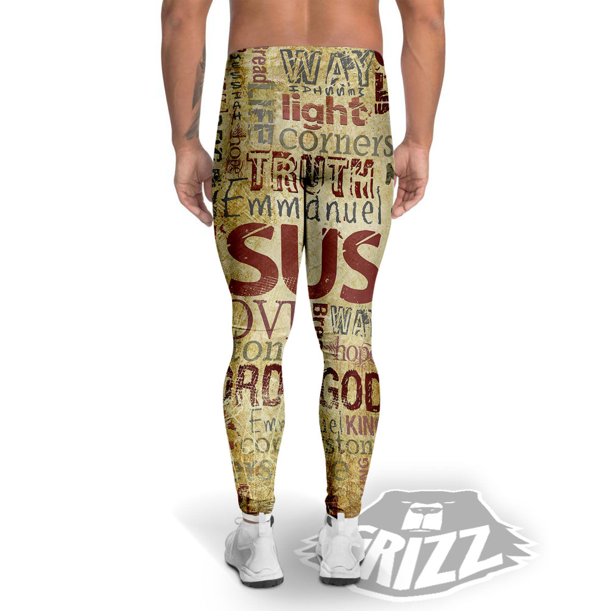 Religious Of God Word Print Men's Leggings-grizzshop
