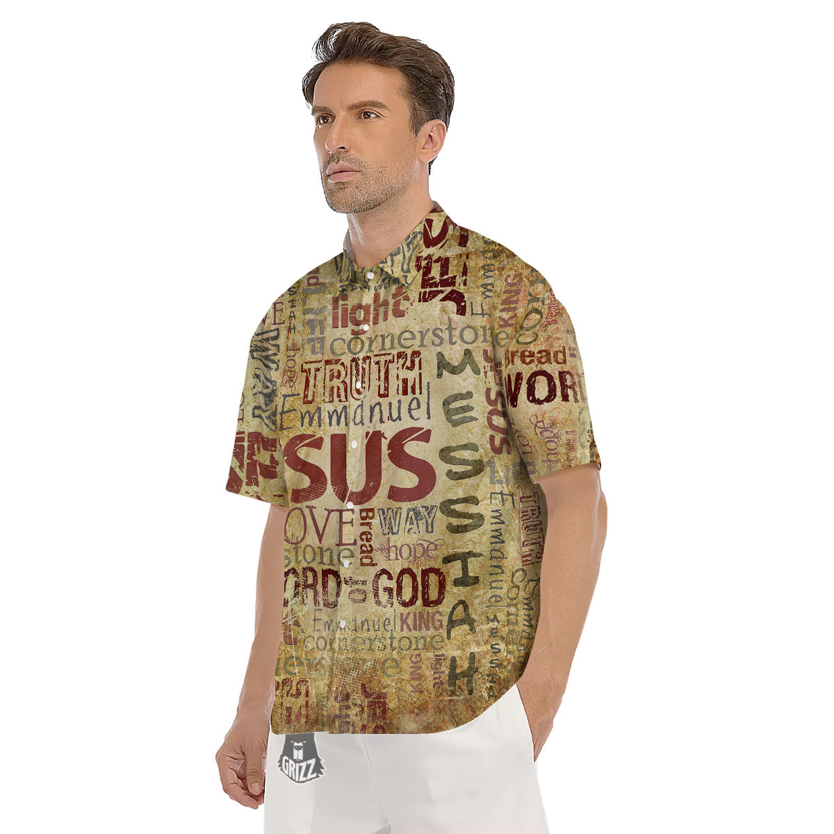 Religious Of God Word Print Men's Short Sleeve Shirts-grizzshop