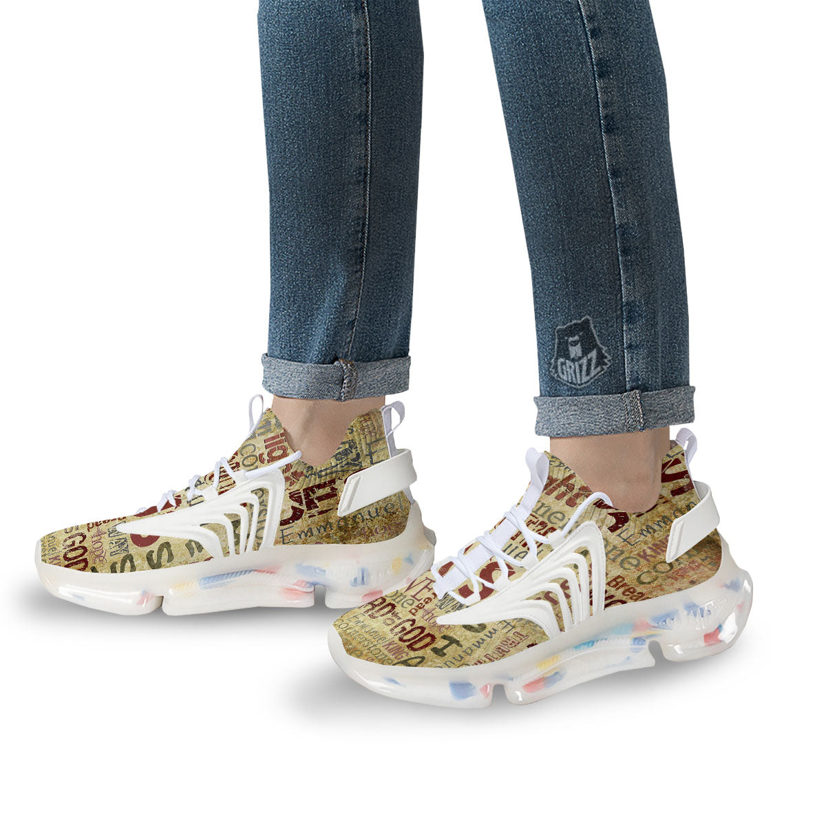 Religious Of God Word Print White Gym Shoes-grizzshop