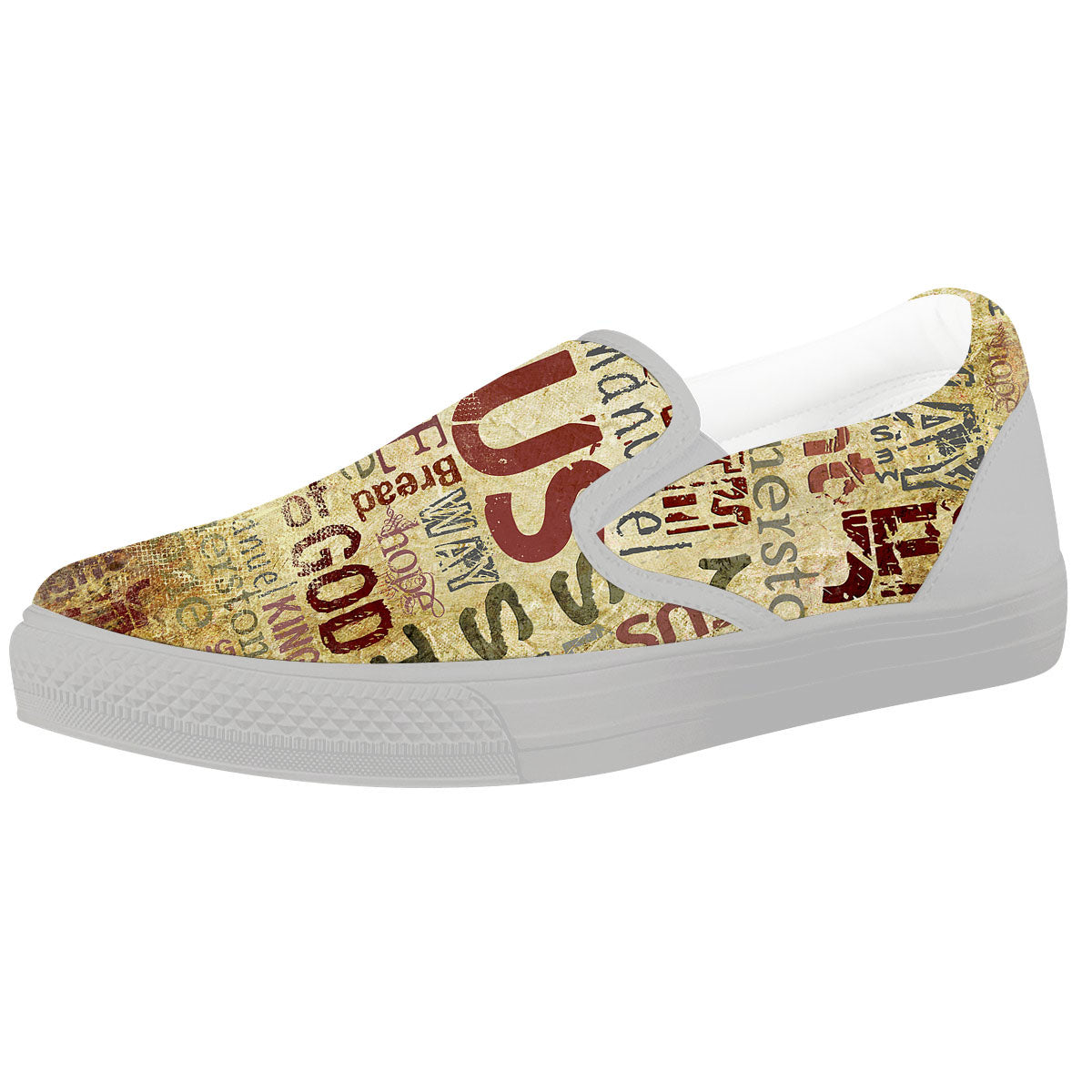 Religious Of God Word Print White Slip On Shoes-grizzshop