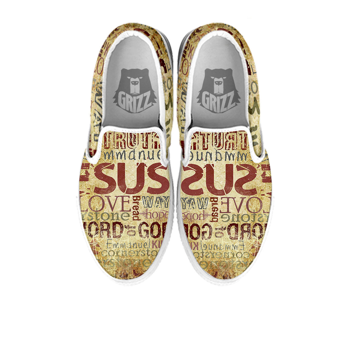 Religious Of God Word Print White Slip On Shoes-grizzshop