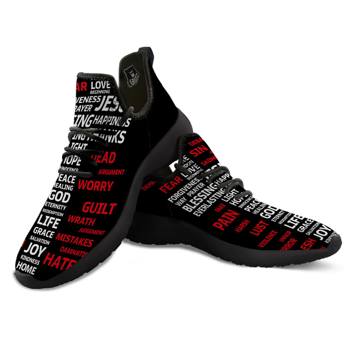 Religious Words Christian Cross Print Black Athletic Shoes-grizzshop