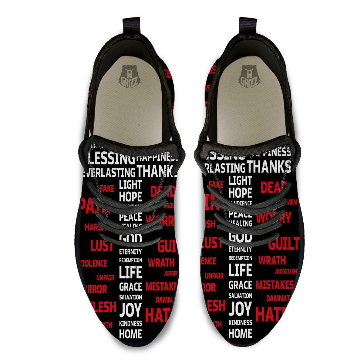 Religious Words Christian Cross Print Black Athletic Shoes-grizzshop