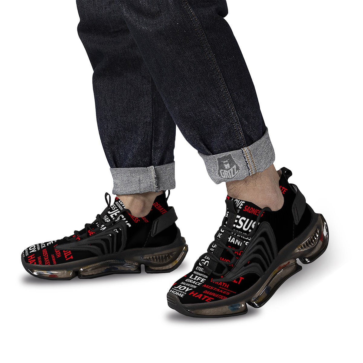 Religious Words Christian Cross Print Black Gym Shoes-grizzshop