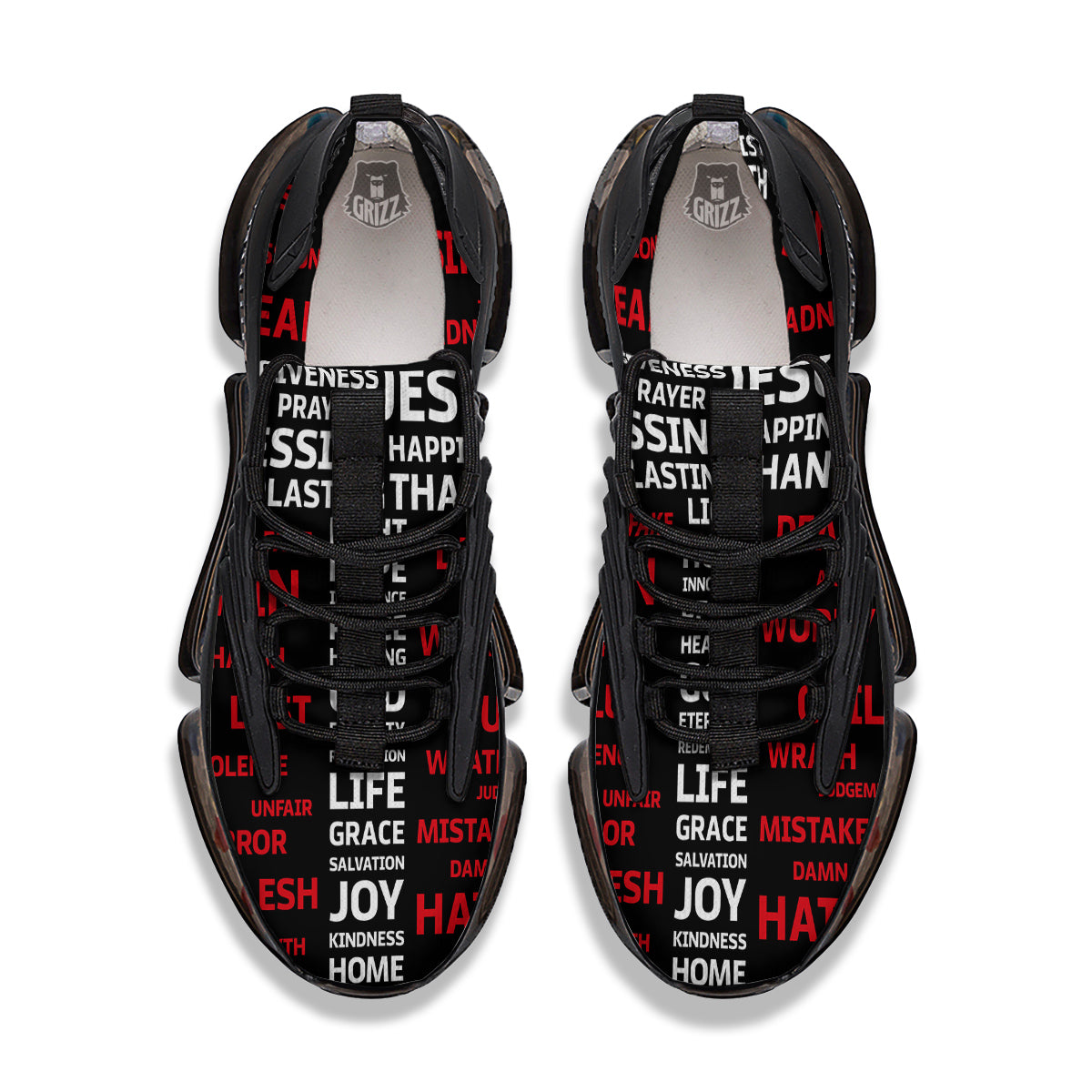 Religious Words Christian Cross Print Black Gym Shoes-grizzshop