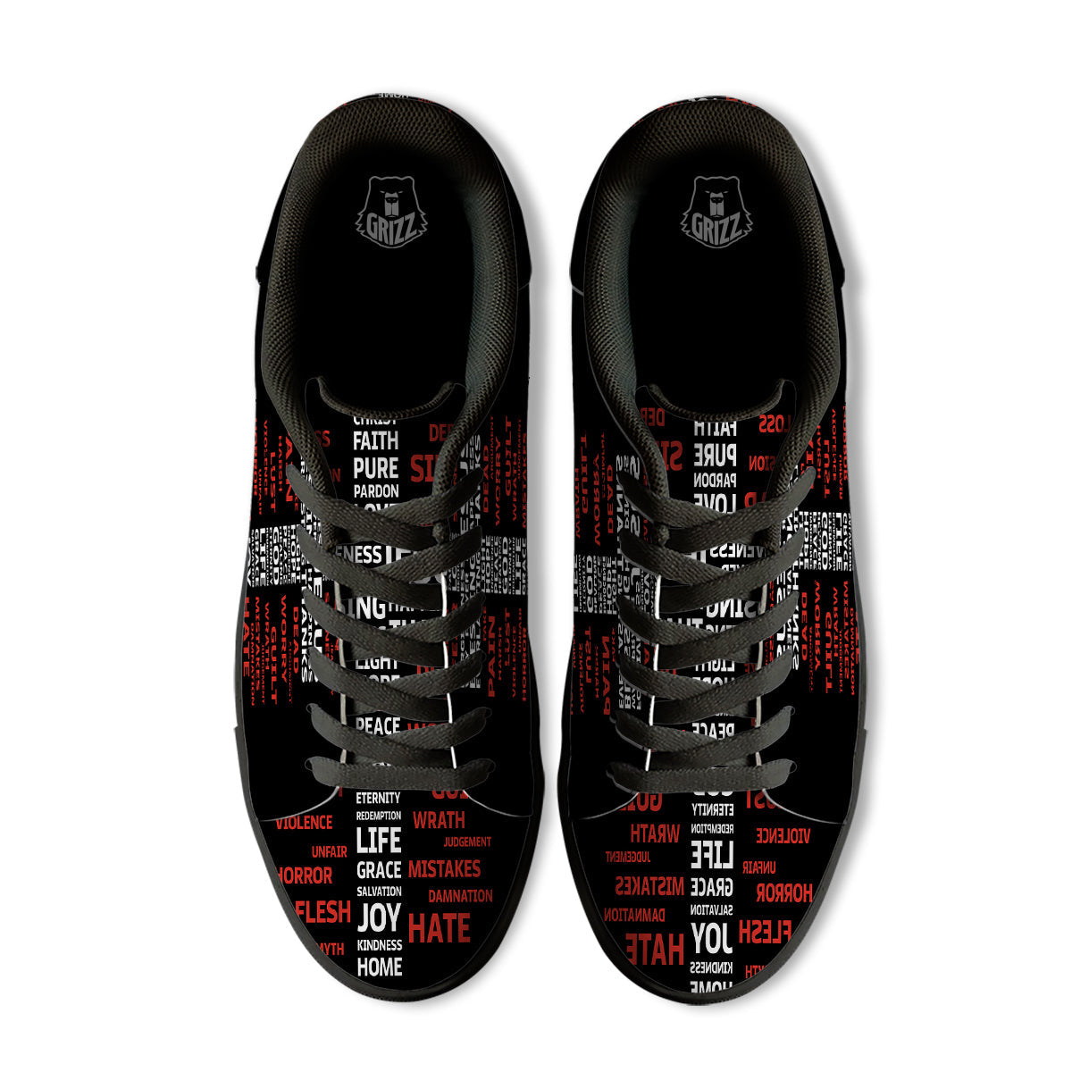 Religious Words Christian Cross Print Black Low Top Sneakers-grizzshop