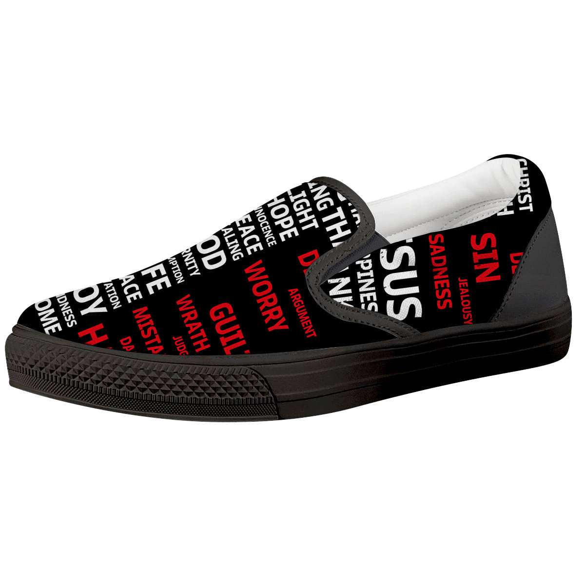 Religious Words Christian Cross Print Black Slip On Shoes-grizzshop