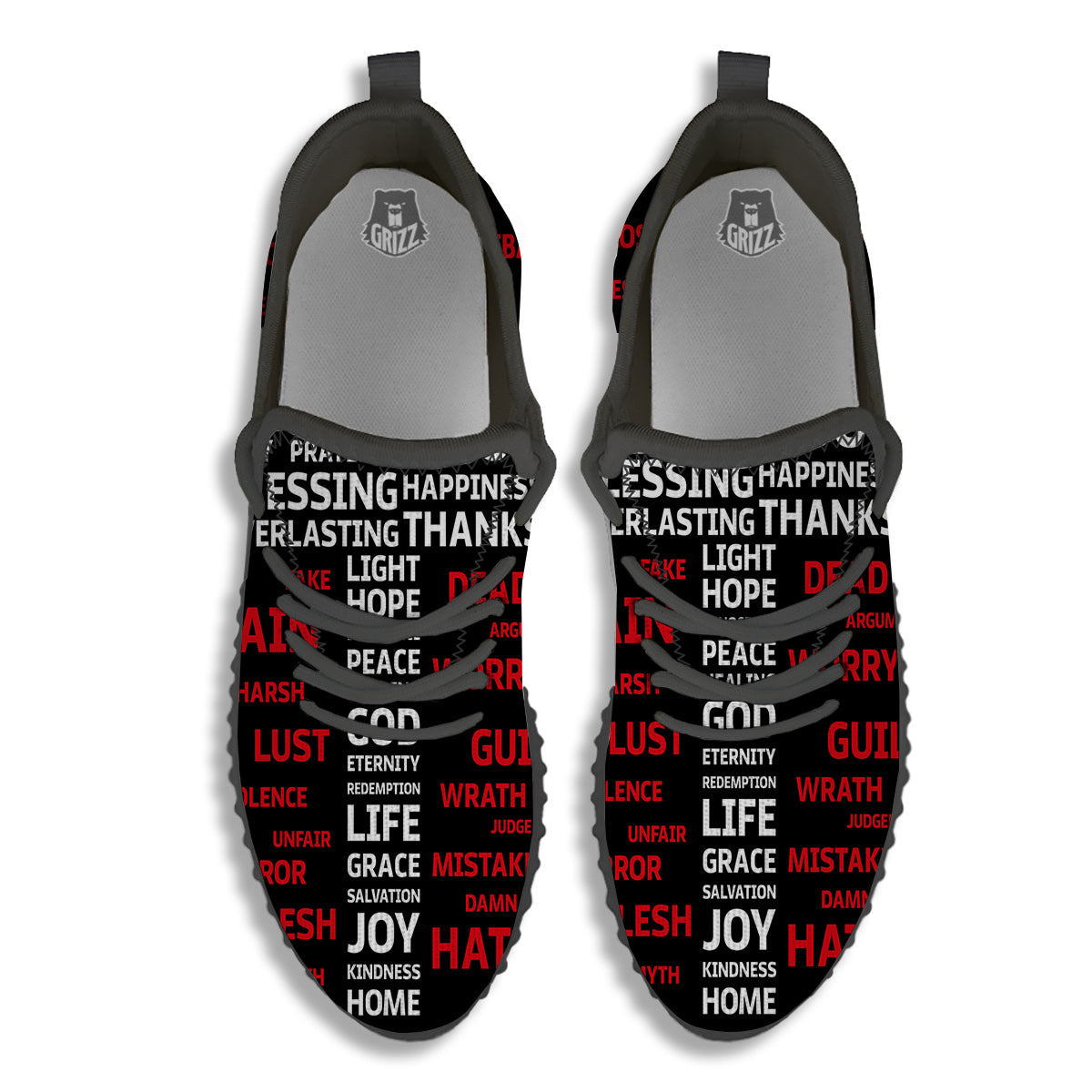 Religious Words Christian Cross Print Black Walking Shoes-grizzshop
