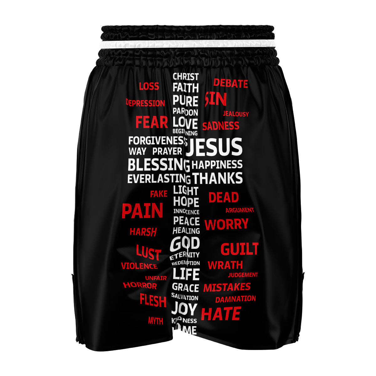 Religious Words Christian Cross Print Boxing Shorts-grizzshop