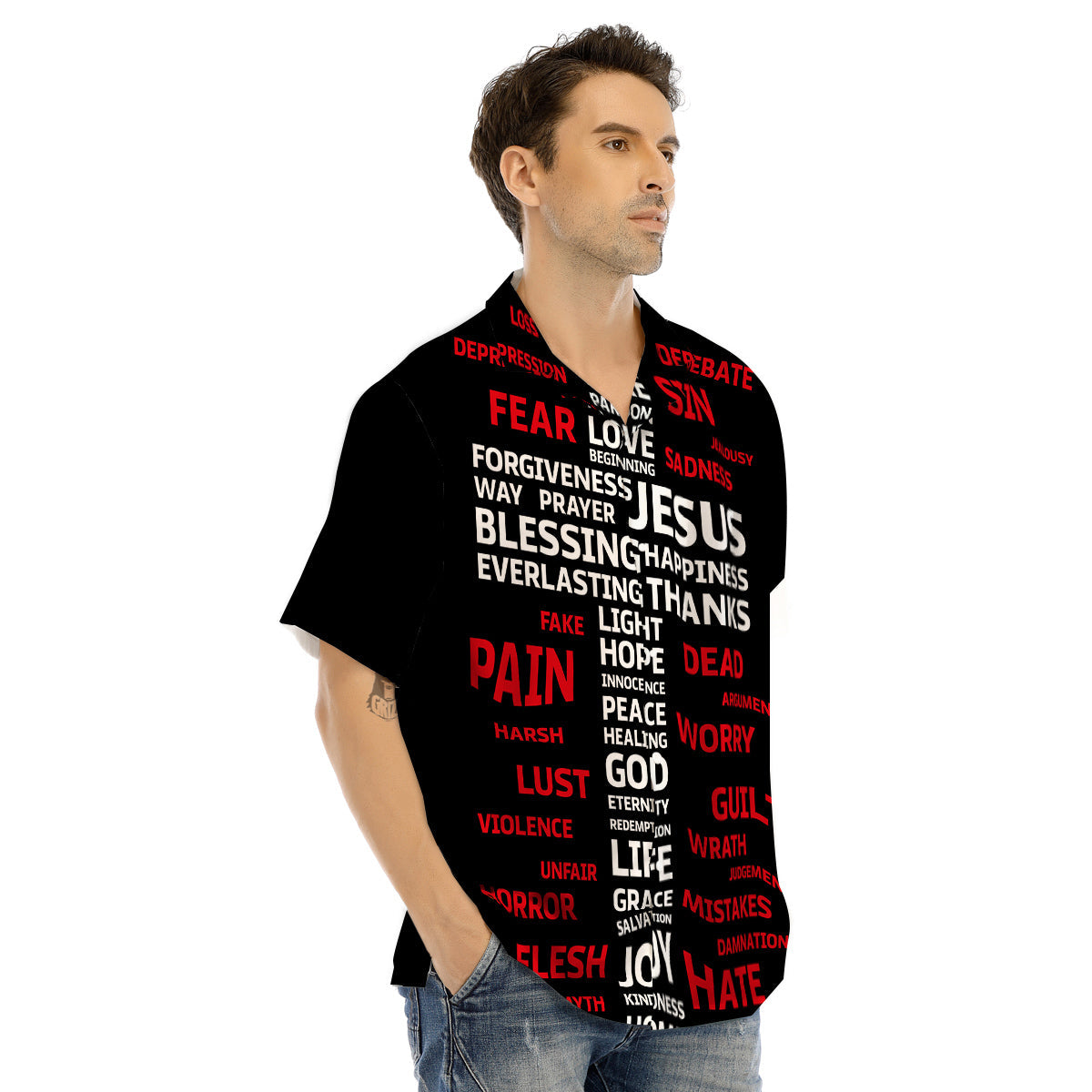 Religious Words Christian Cross Print Men's Hawaiian Shirt-grizzshop