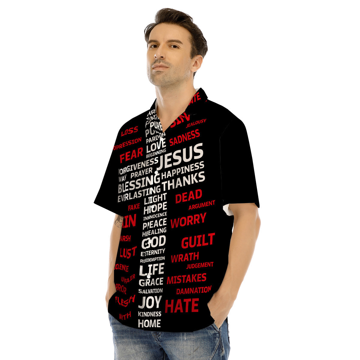 Religious Words Christian Cross Print Men's Hawaiian Shirt-grizzshop