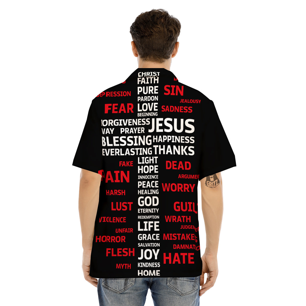 Religious Words Christian Cross Print Men's Hawaiian Shirt-grizzshop