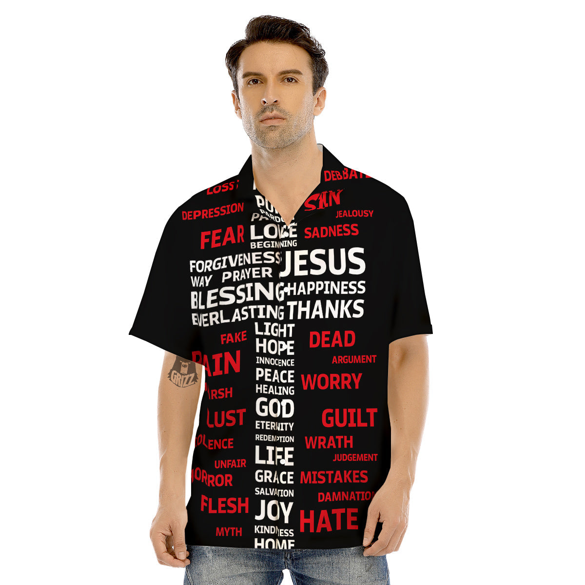 Religious Words Christian Cross Print Men's Hawaiian Shirt-grizzshop