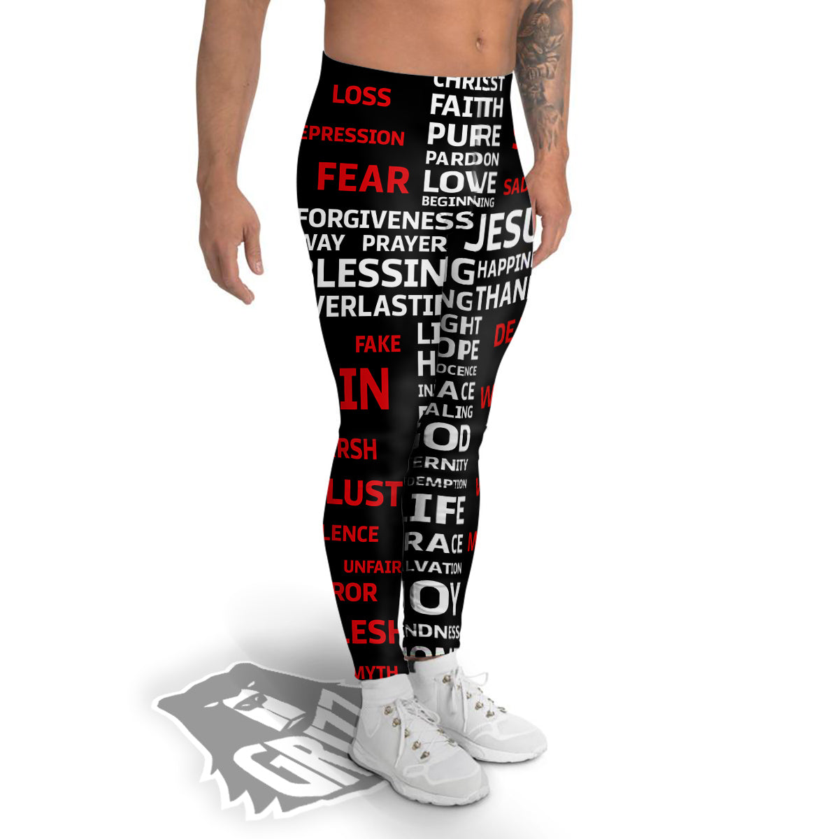 Religious Words Christian Cross Print Men's Leggings-grizzshop