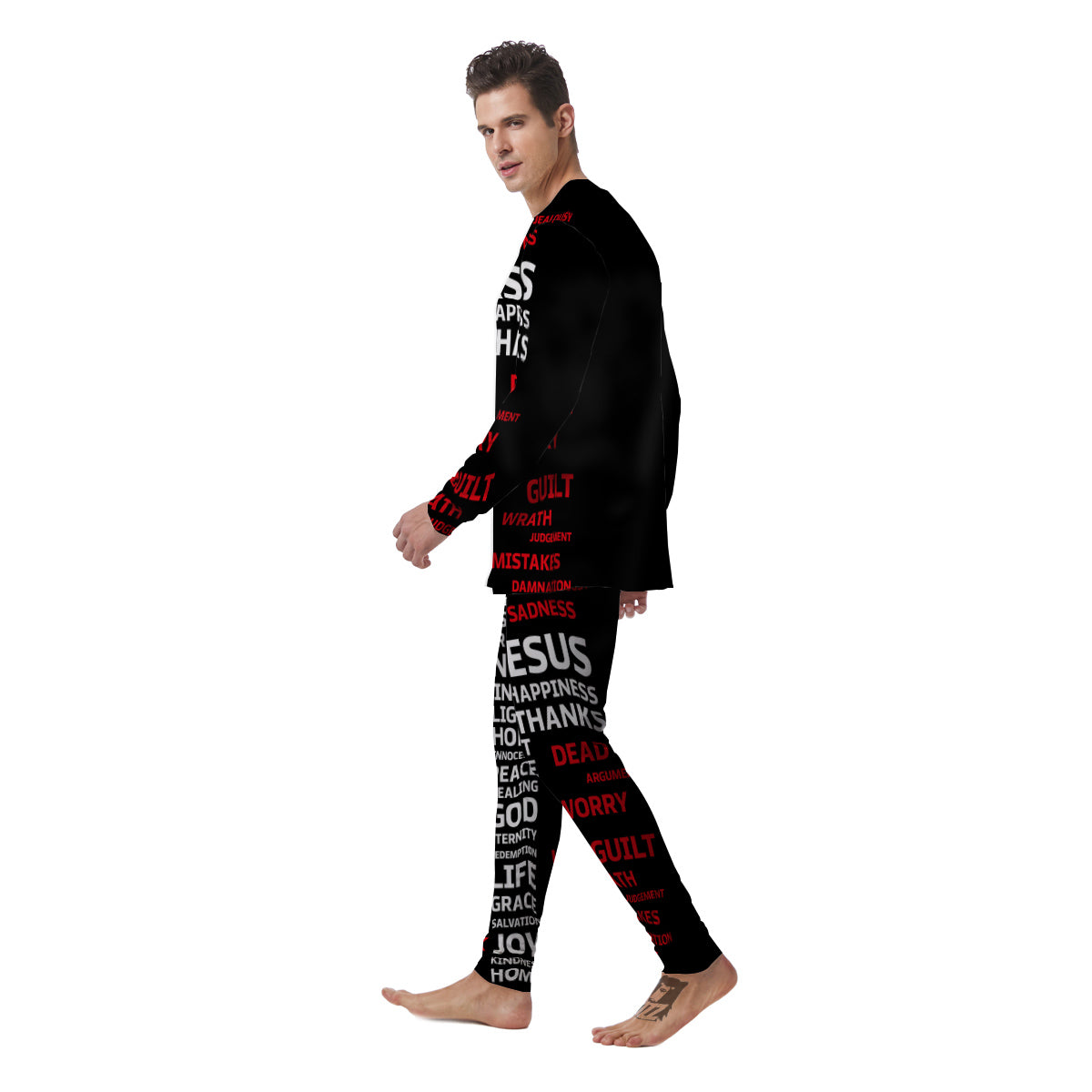 Religious Words Christian Cross Print Men's Pajamas-grizzshop
