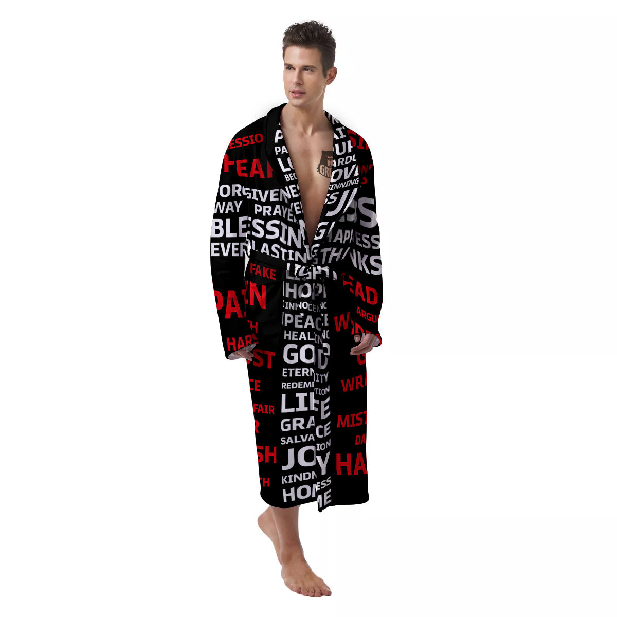 Religious Words Christian Cross Print Men's Robe-grizzshop