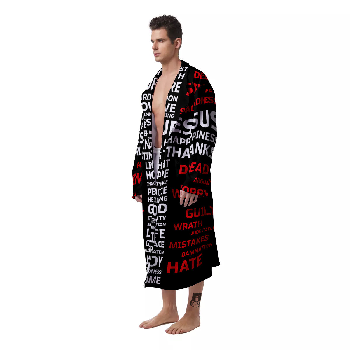 Religious Words Christian Cross Print Men's Robe-grizzshop