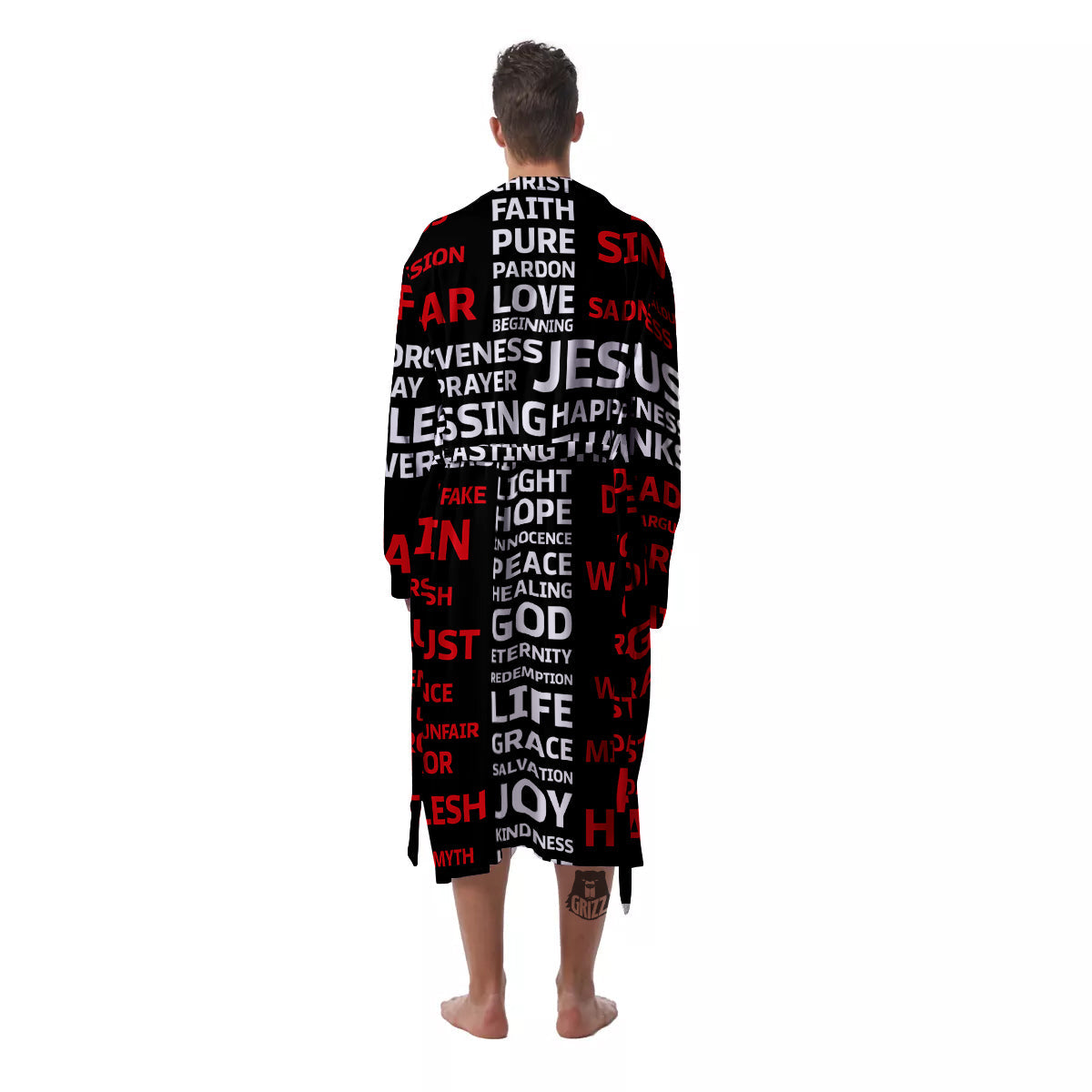 Religious Words Christian Cross Print Men's Robe-grizzshop