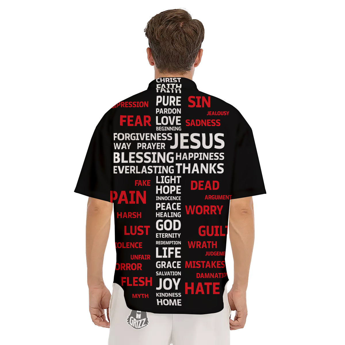 Religious Words Christian Cross Print Men's Short Sleeve Shirts-grizzshop