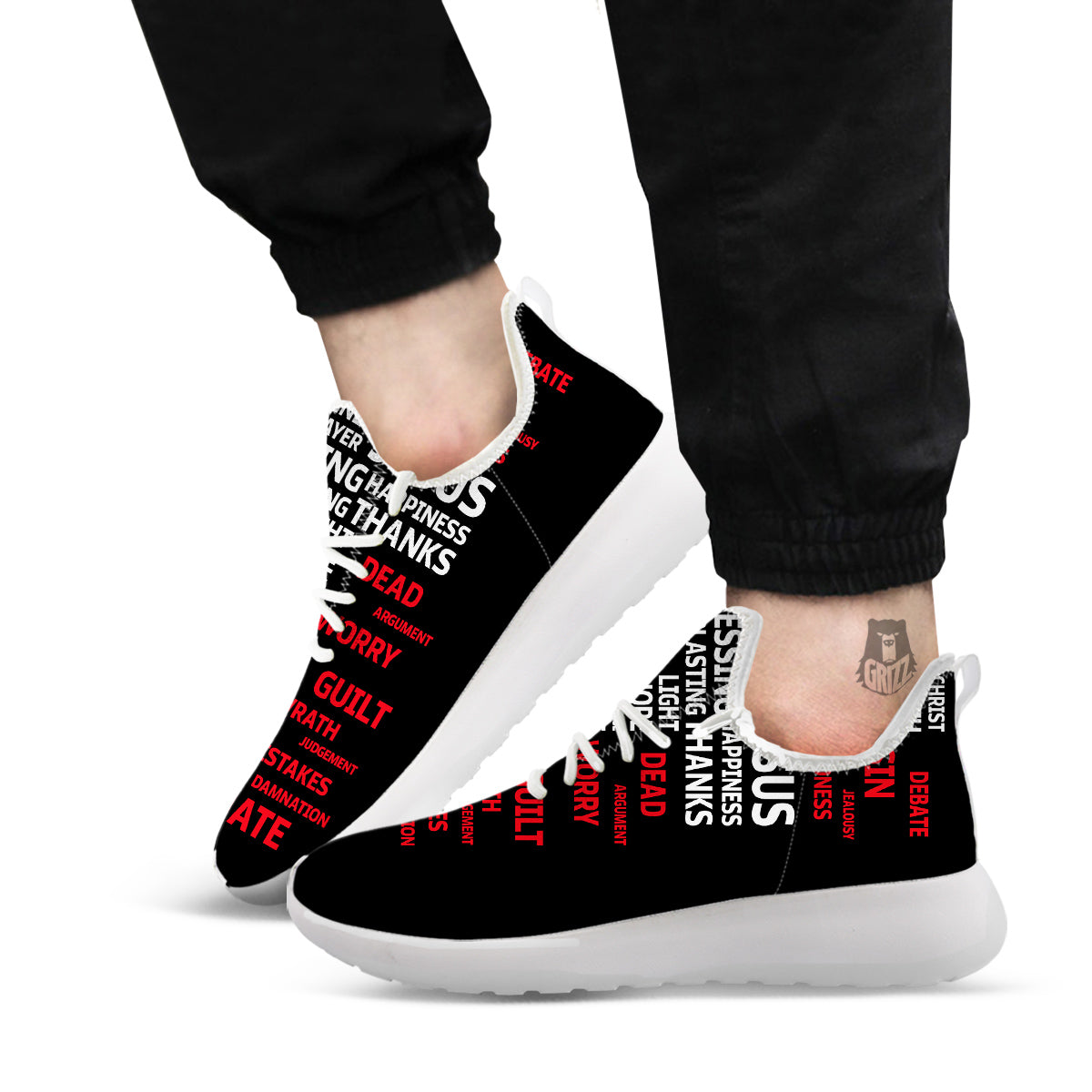Religious Words Christian Cross Print White Athletic Shoes-grizzshop