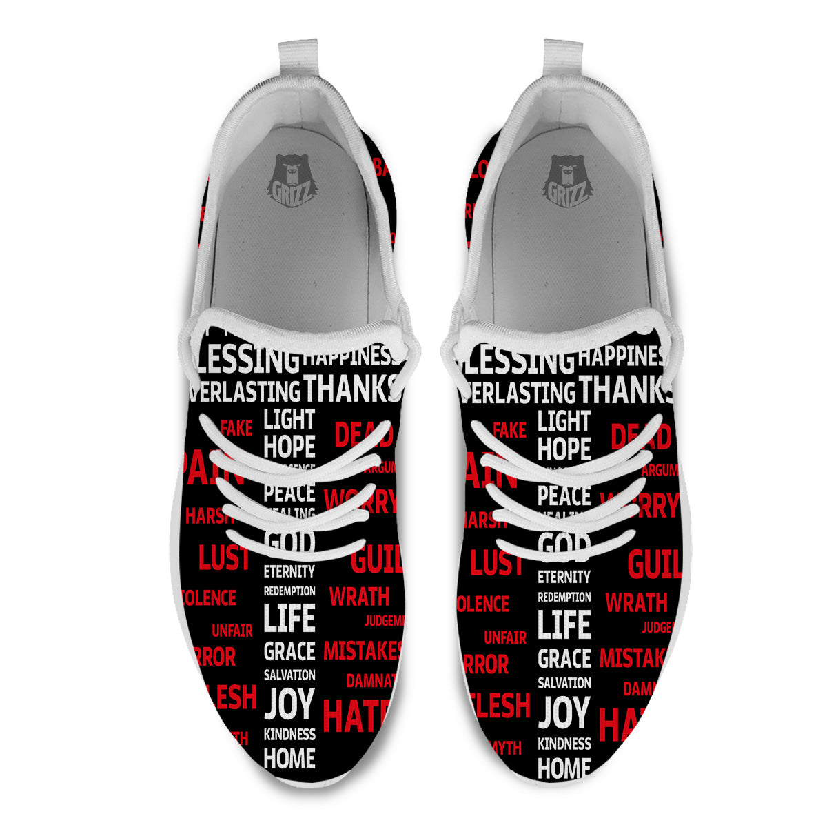 Religious Words Christian Cross Print White Athletic Shoes-grizzshop