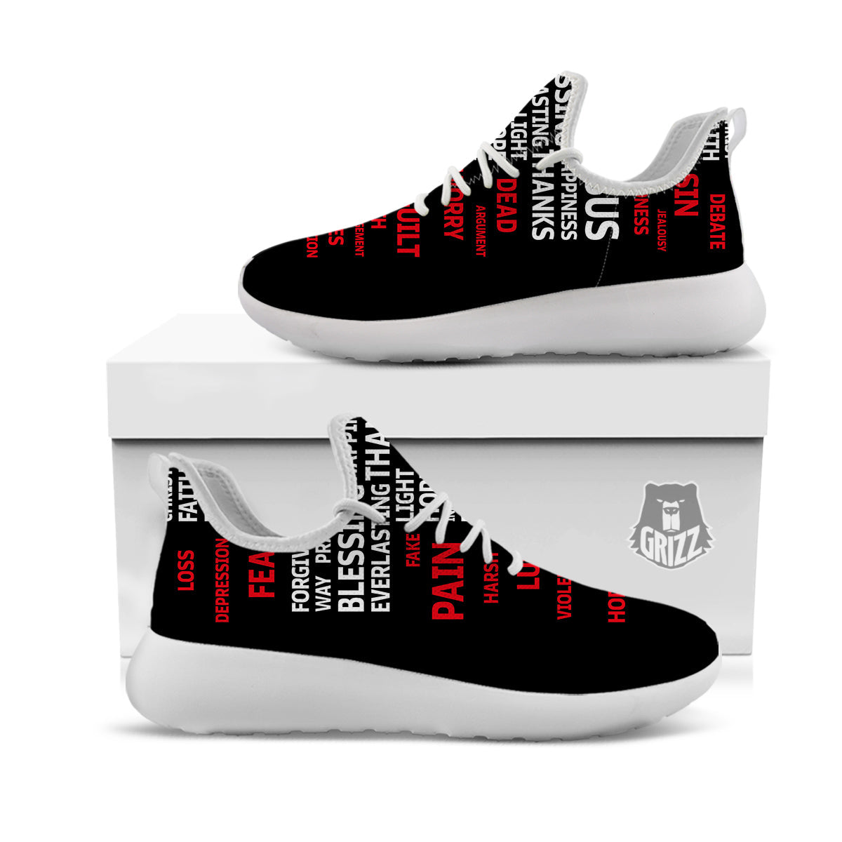 Religious Words Christian Cross Print White Athletic Shoes-grizzshop