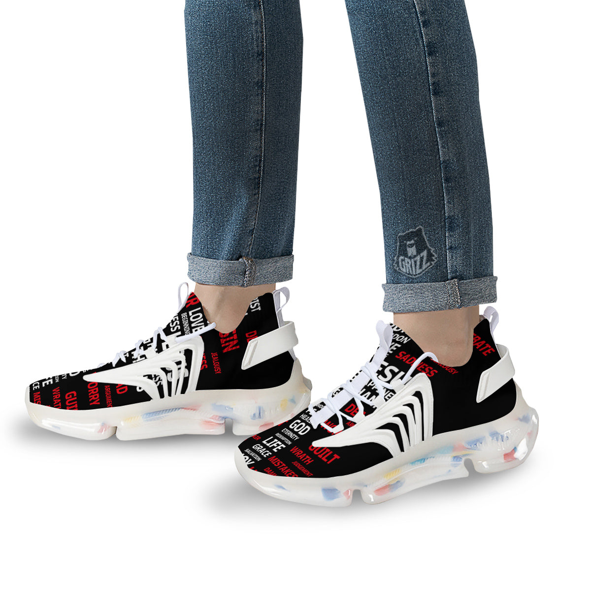 Religious Words Christian Cross Print White Gym Shoes-grizzshop