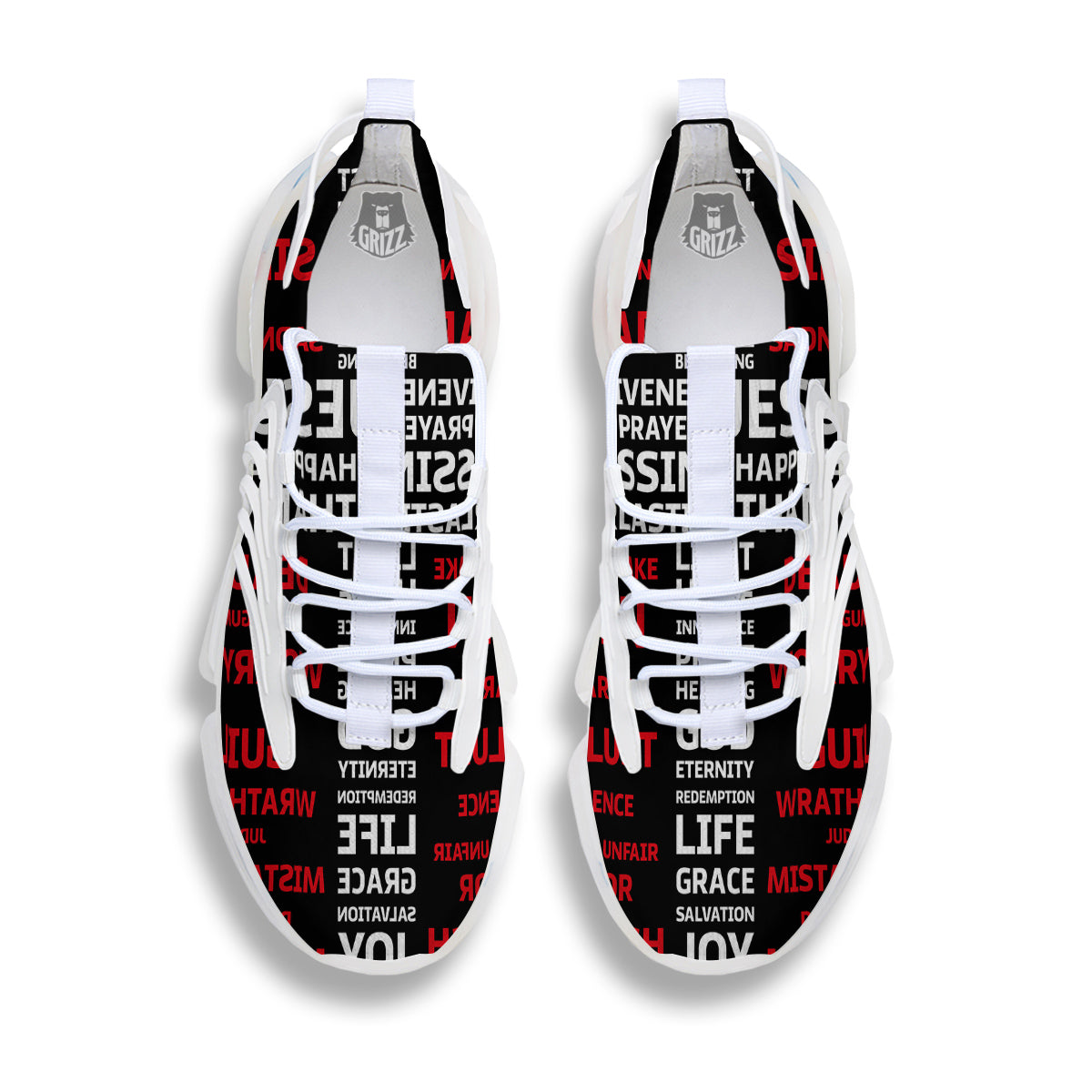 Religious Words Christian Cross Print White Gym Shoes-grizzshop