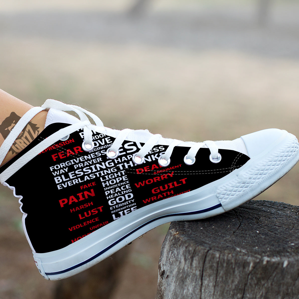 Religious Words Christian Cross Print White High Top Shoes-grizzshop
