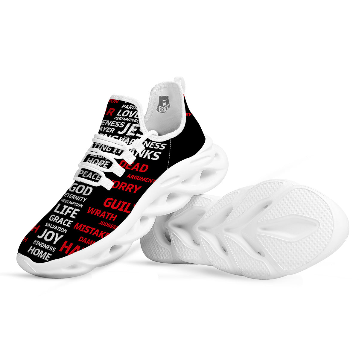 Religious Words Christian Cross Print White Running Shoes-grizzshop
