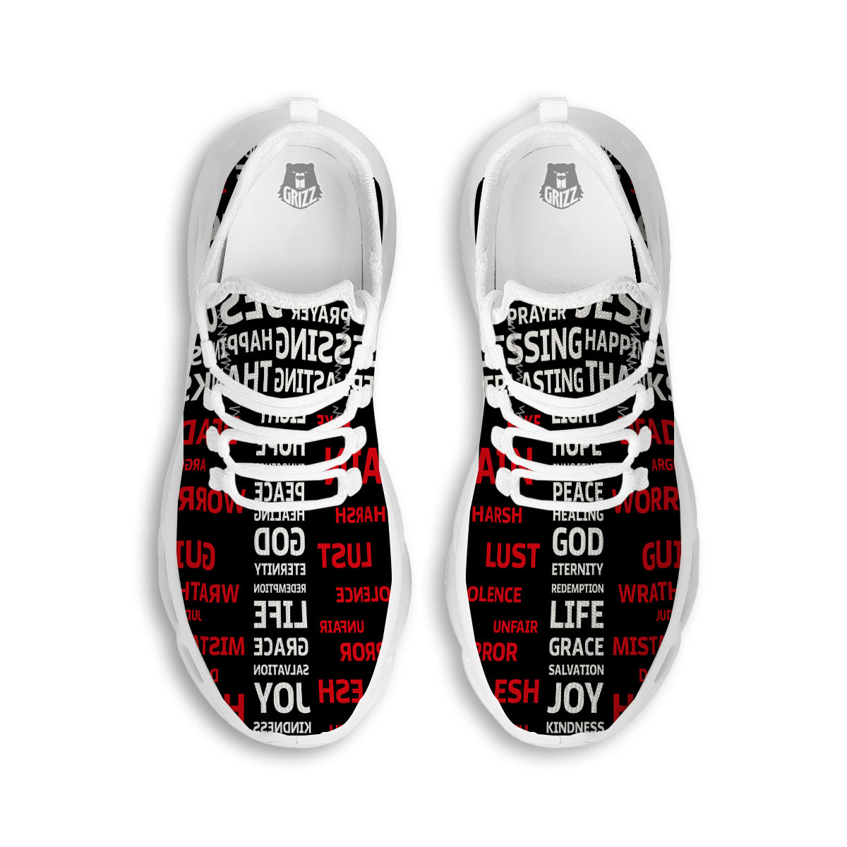 Religious Words Christian Cross Print White Running Shoes-grizzshop