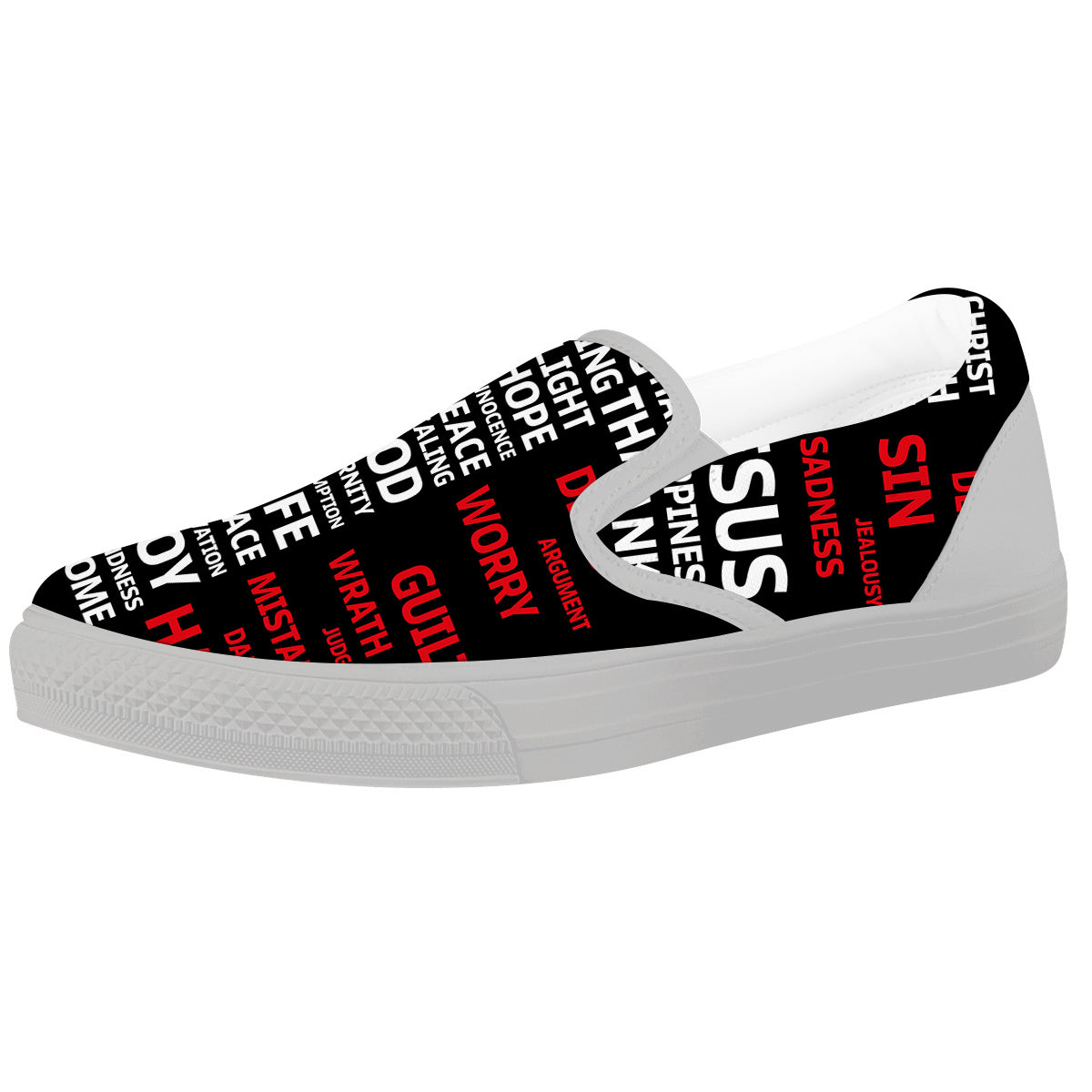 Religious Words Christian Cross Print White Slip On Shoes-grizzshop