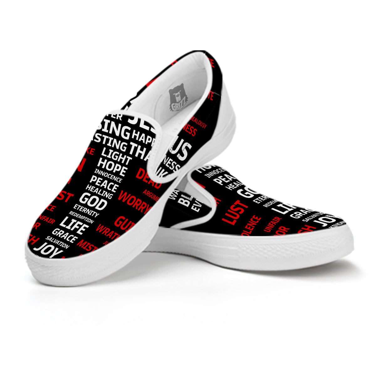 Religious Words Christian Cross Print White Slip On Shoes-grizzshop