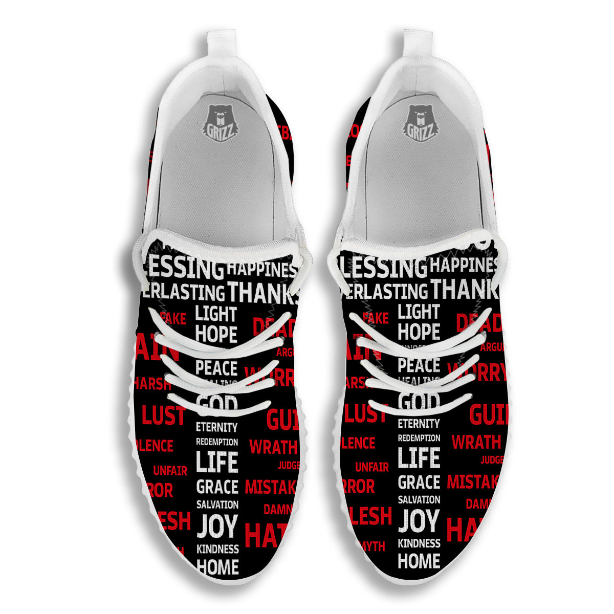 Religious Words Christian Cross Print White Walking Shoes-grizzshop