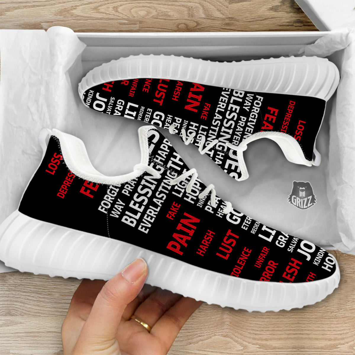 Religious Words Christian Cross Print White Walking Shoes-grizzshop