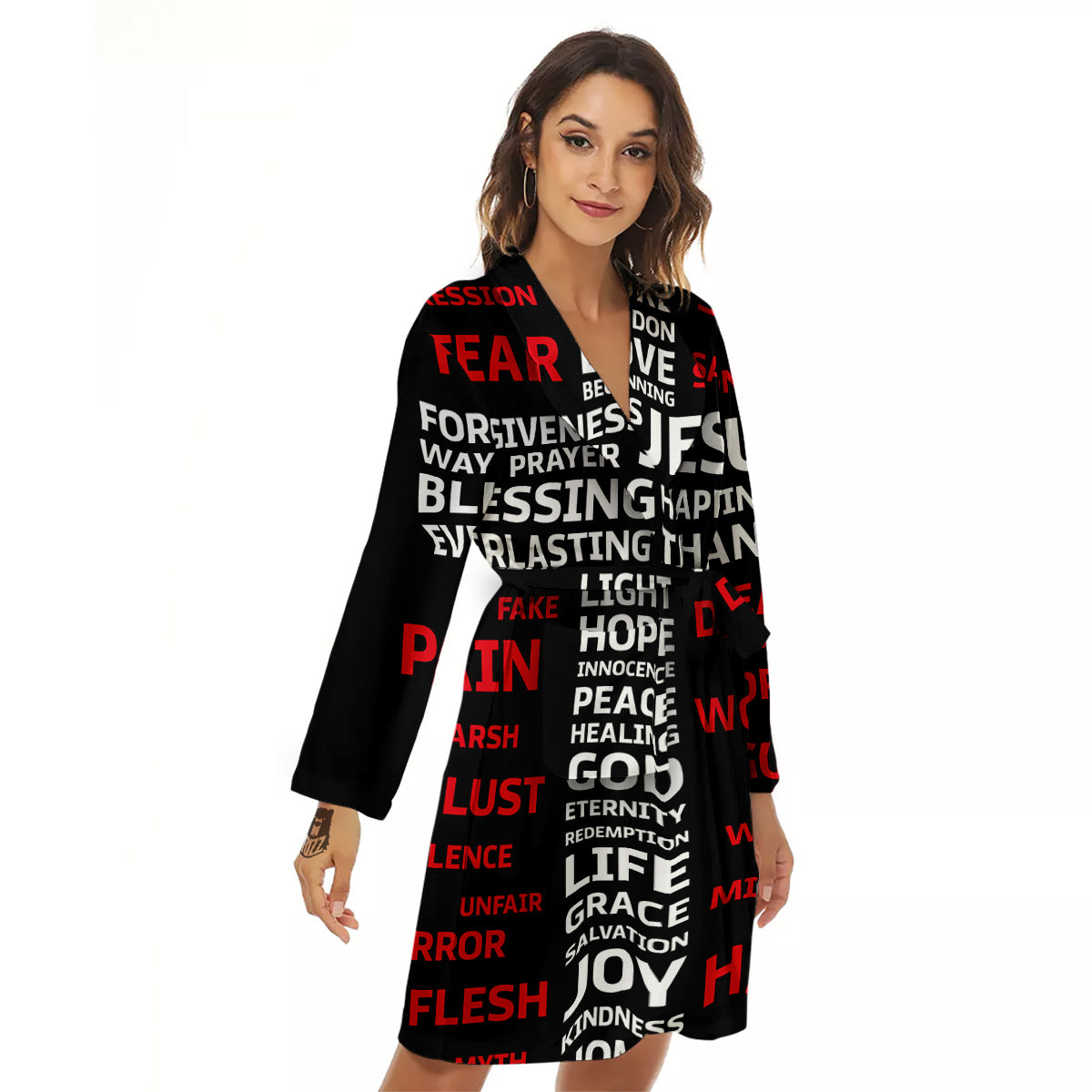 Religious Words Christian Cross Print Women's Robe-grizzshop