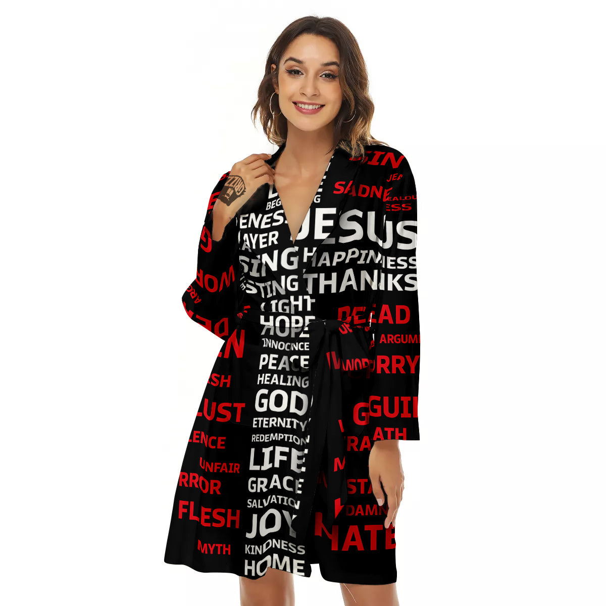 Religious Words Christian Cross Print Women's Robe-grizzshop