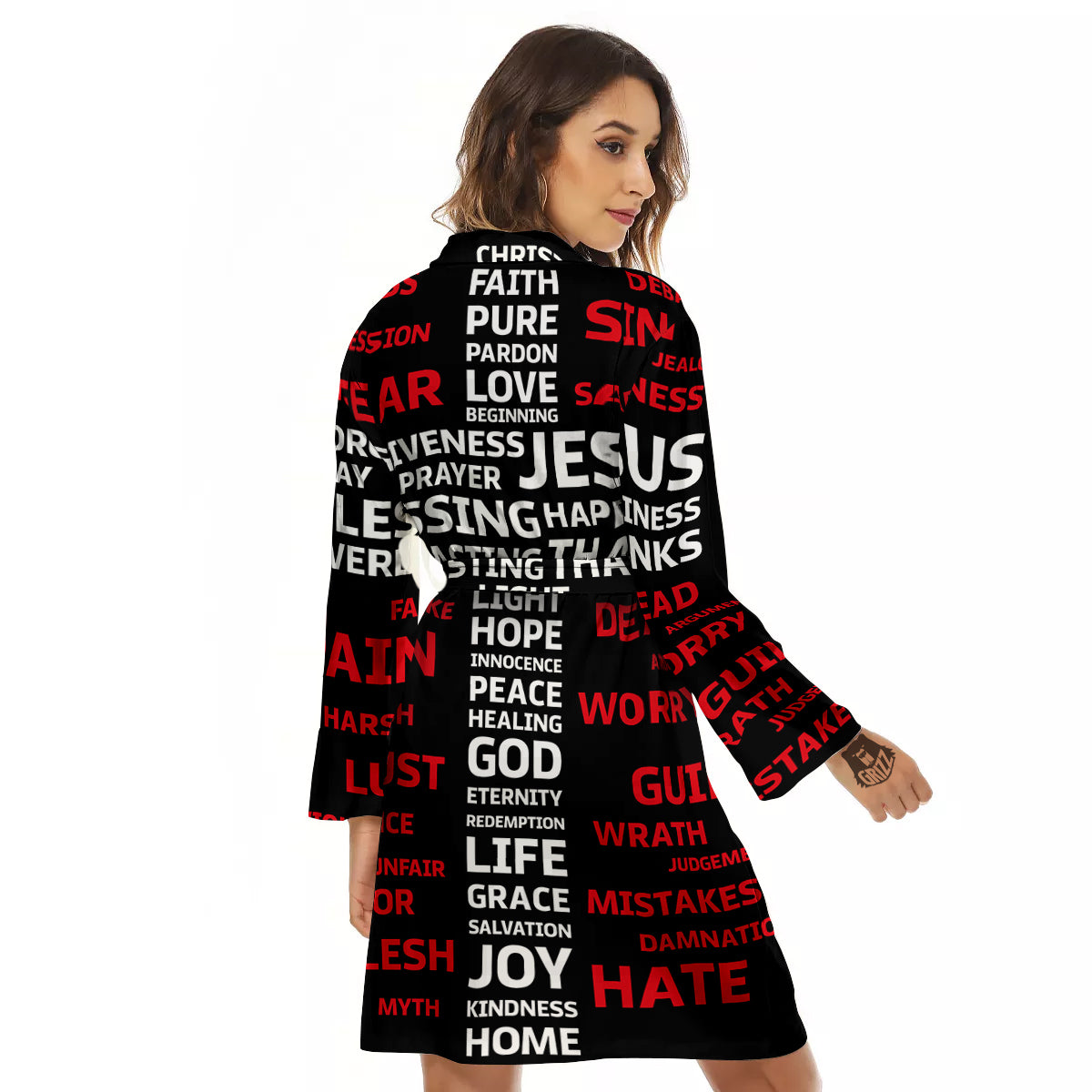 Religious Words Christian Cross Print Women's Robe-grizzshop