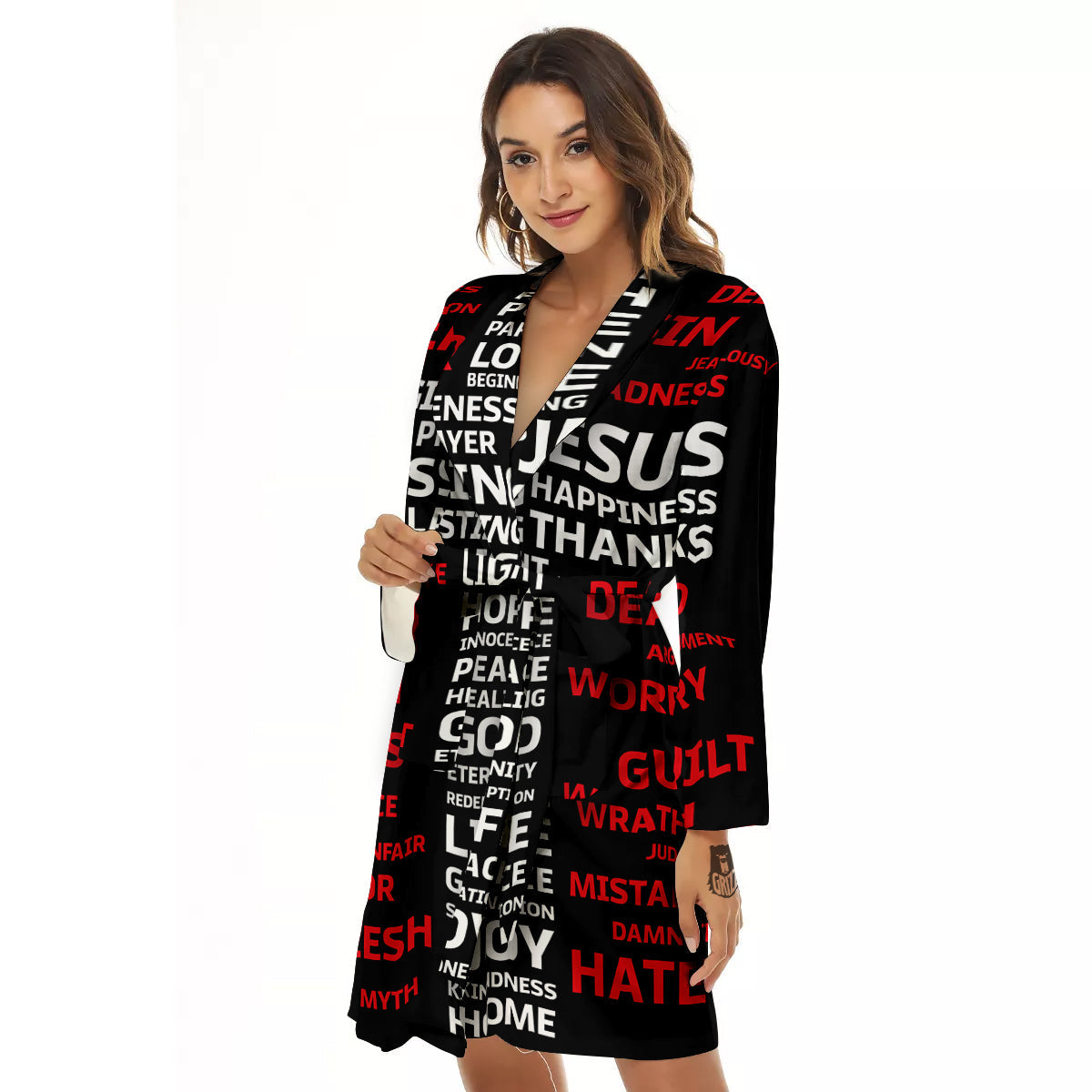 Religious Words Christian Cross Print Women's Robe-grizzshop