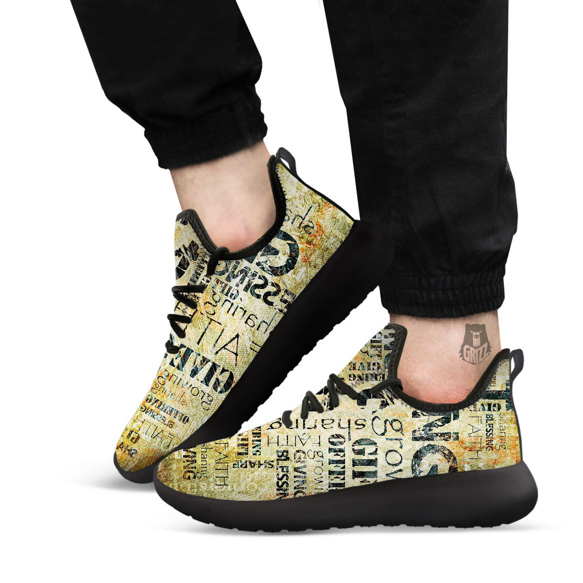Religious Words Tithing And Giving Print Black Athletic Shoes-grizzshop