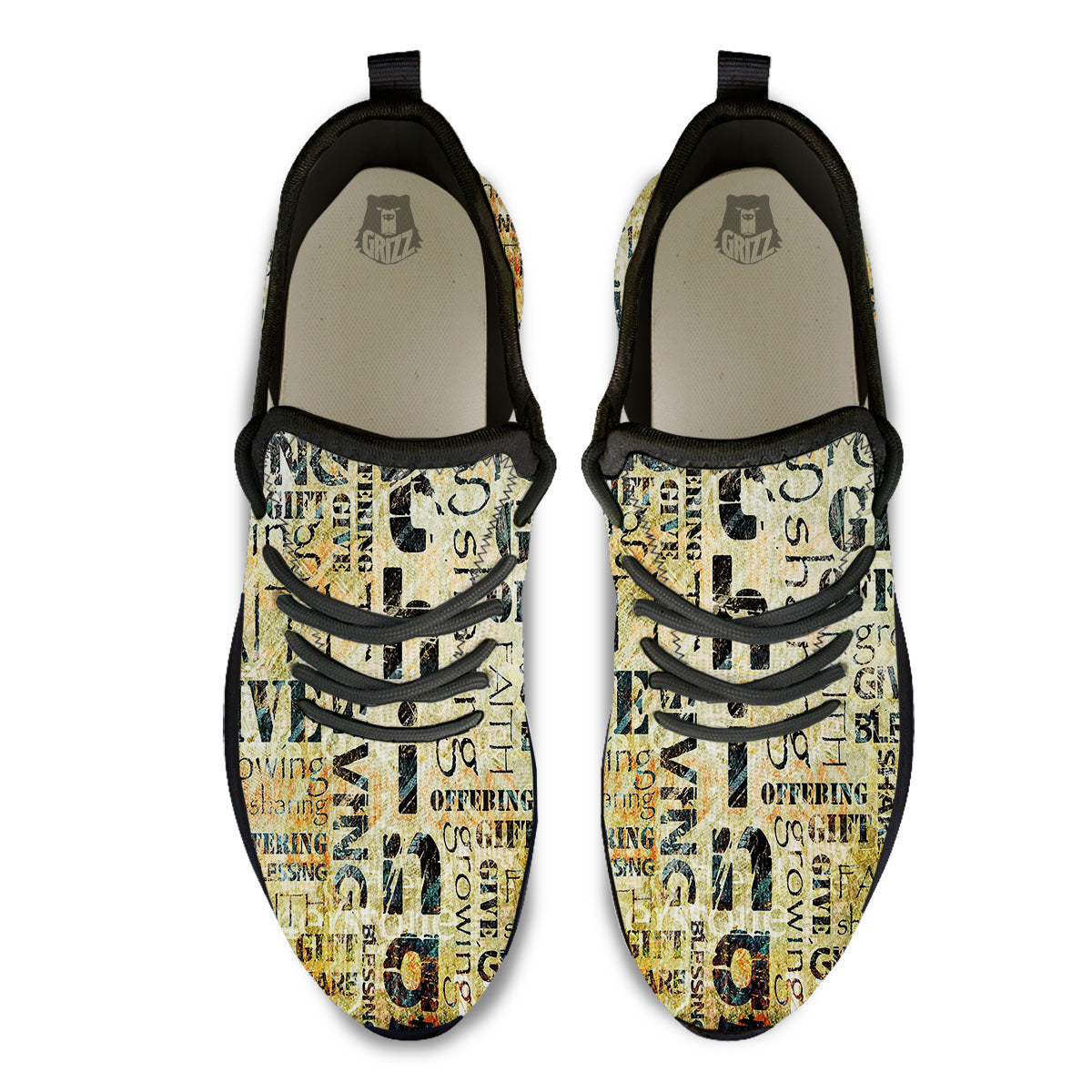 Religious Words Tithing And Giving Print Black Athletic Shoes-grizzshop