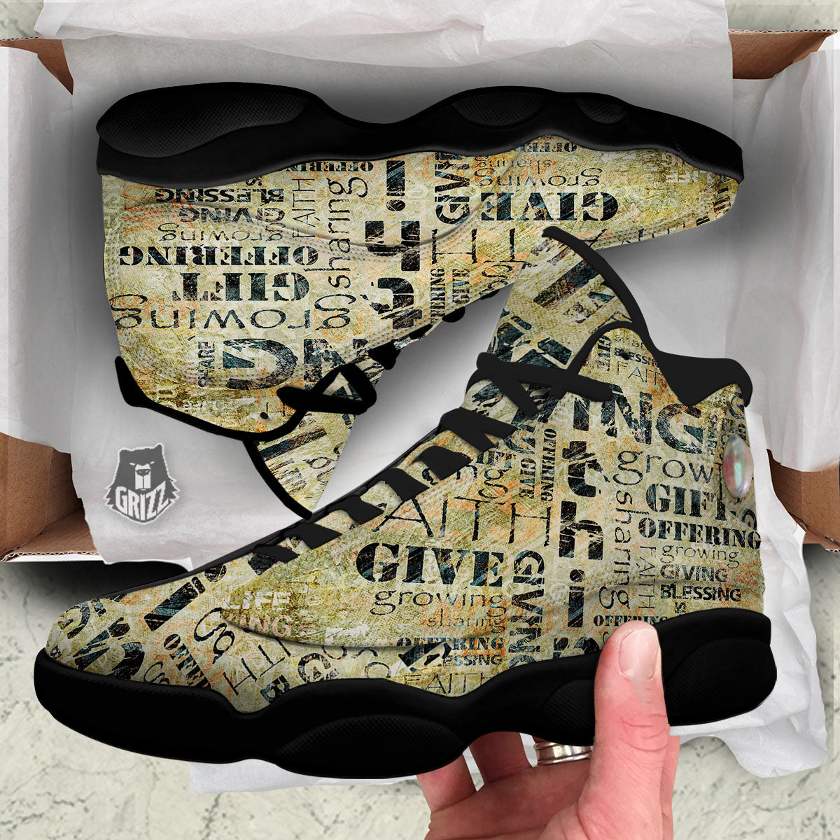Religious Words Tithing And Giving Print Black Basketball Shoes-grizzshop
