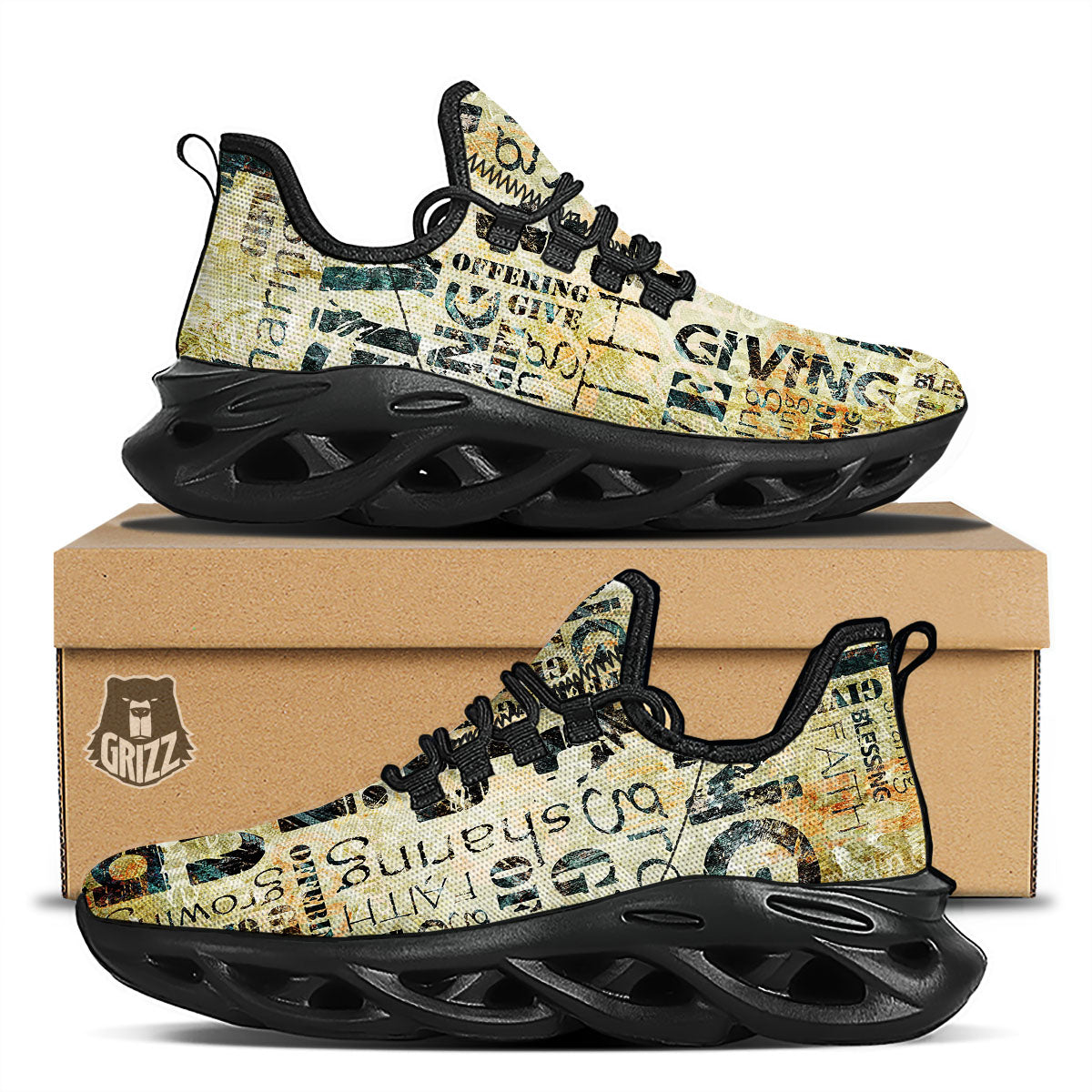 Religious Words Tithing And Giving Print Black Running Shoes-grizzshop