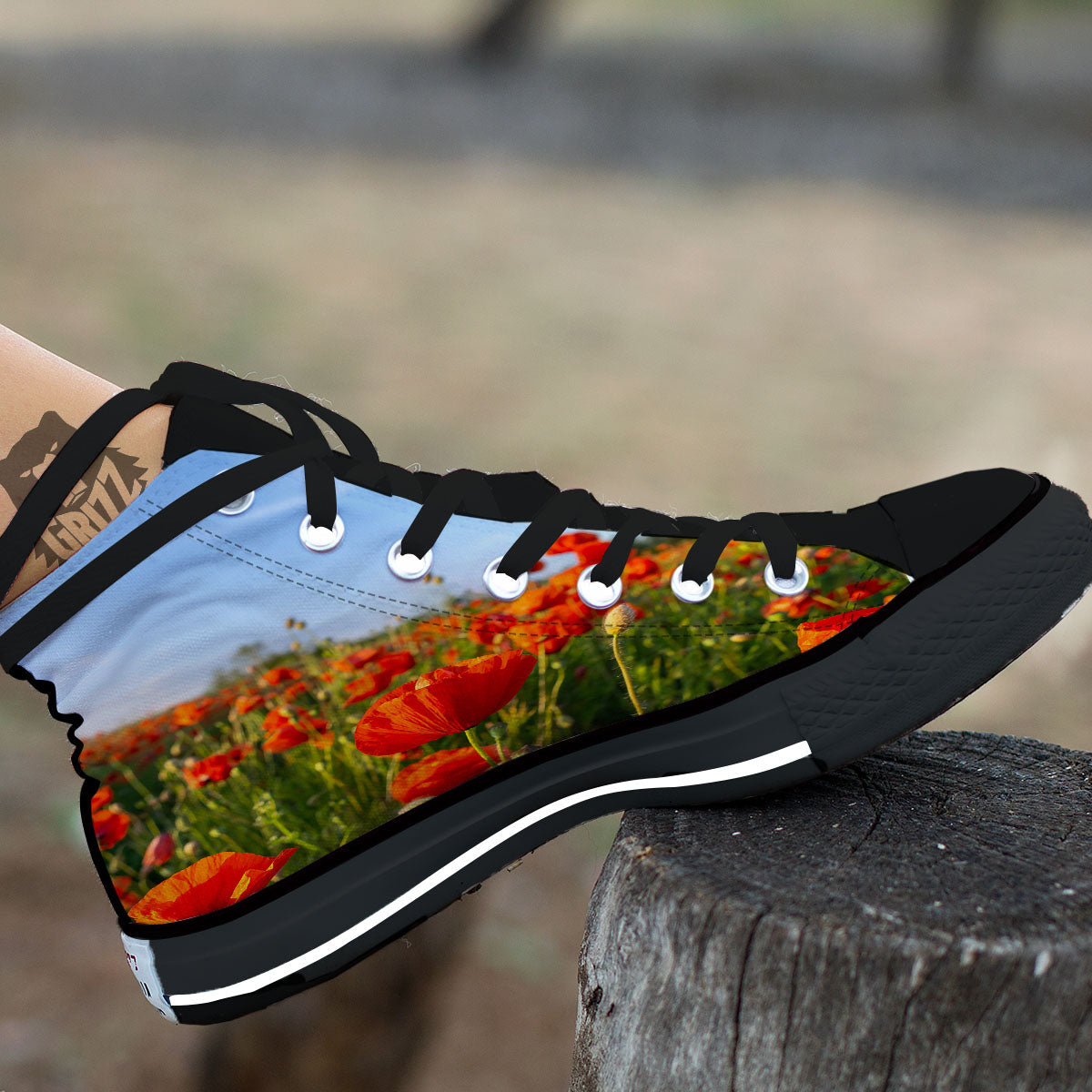 Remembrance Poppy Day Print Black High Top Shoes-grizzshop
