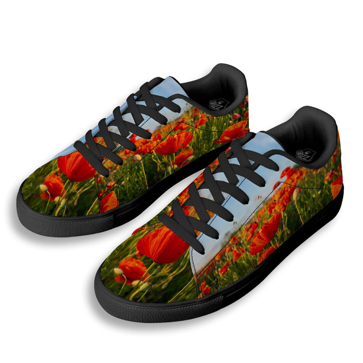 Remembrance Poppy Day Print Black Low Top Sneakers-grizzshop