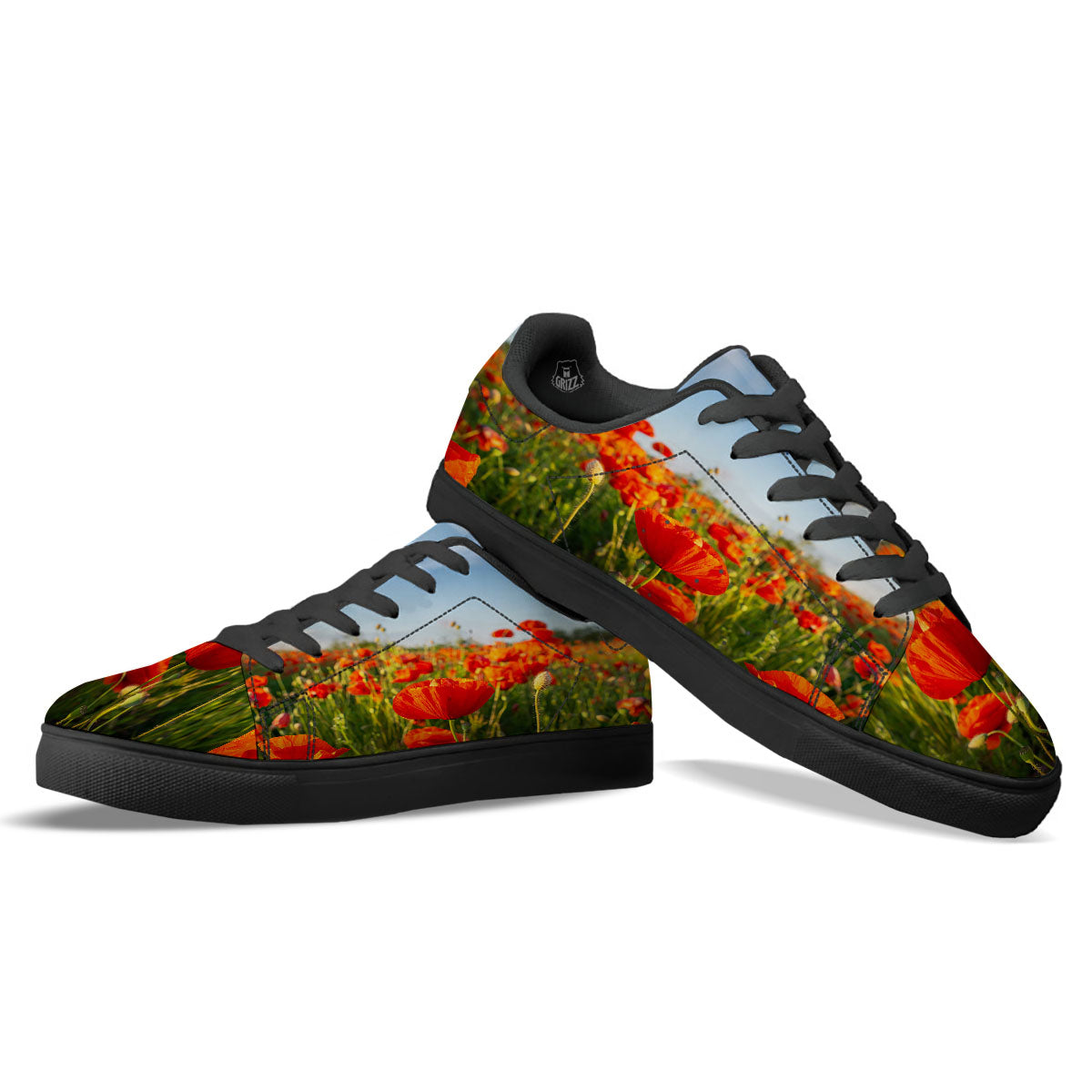 Remembrance Poppy Day Print Black Low Top Sneakers-grizzshop